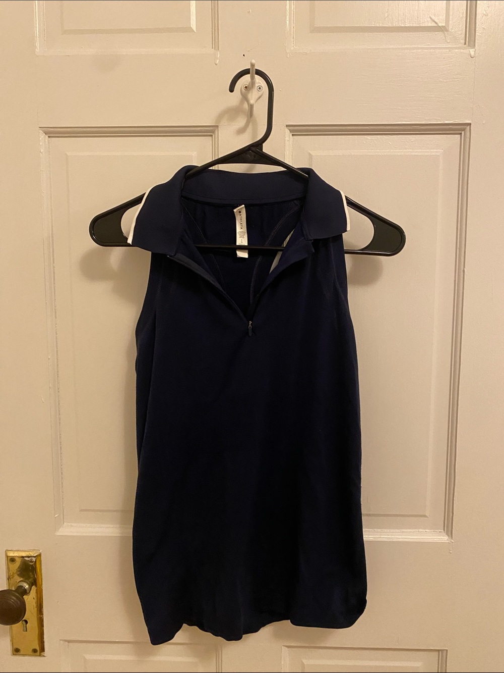 Athleta Navy and White Stripe 100% Nylon Preppy Athletic Razorback Tank S
